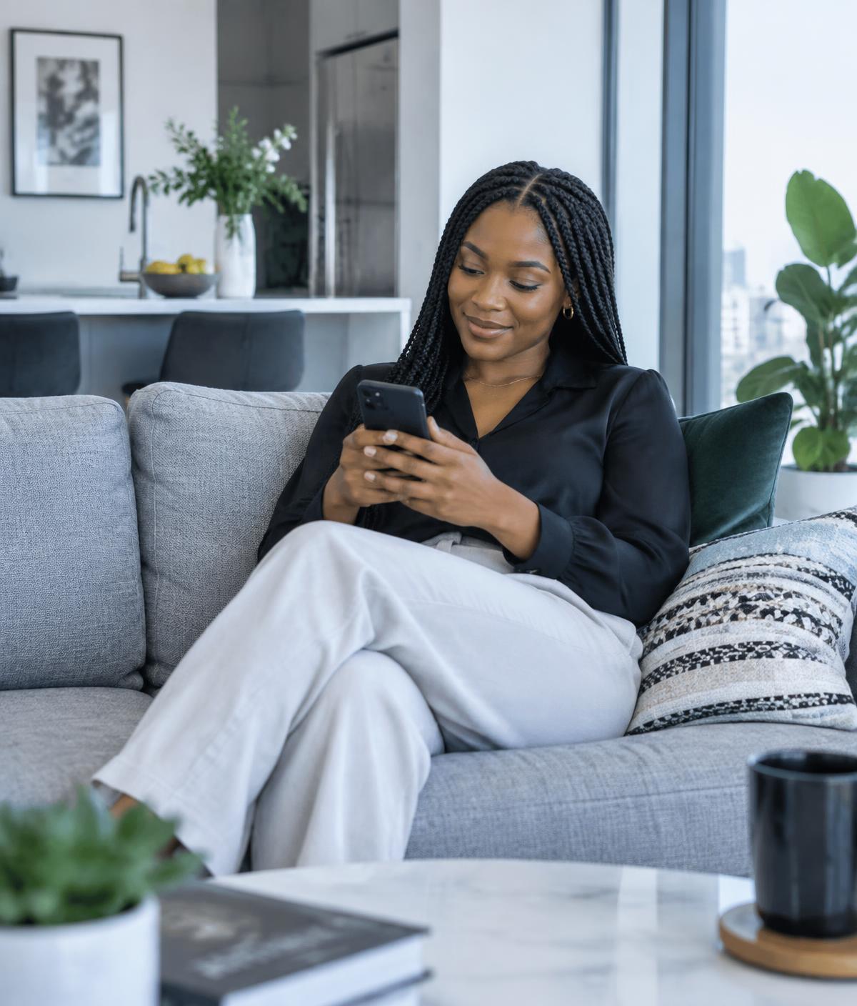 A tenant managing her rent repayments on her phone